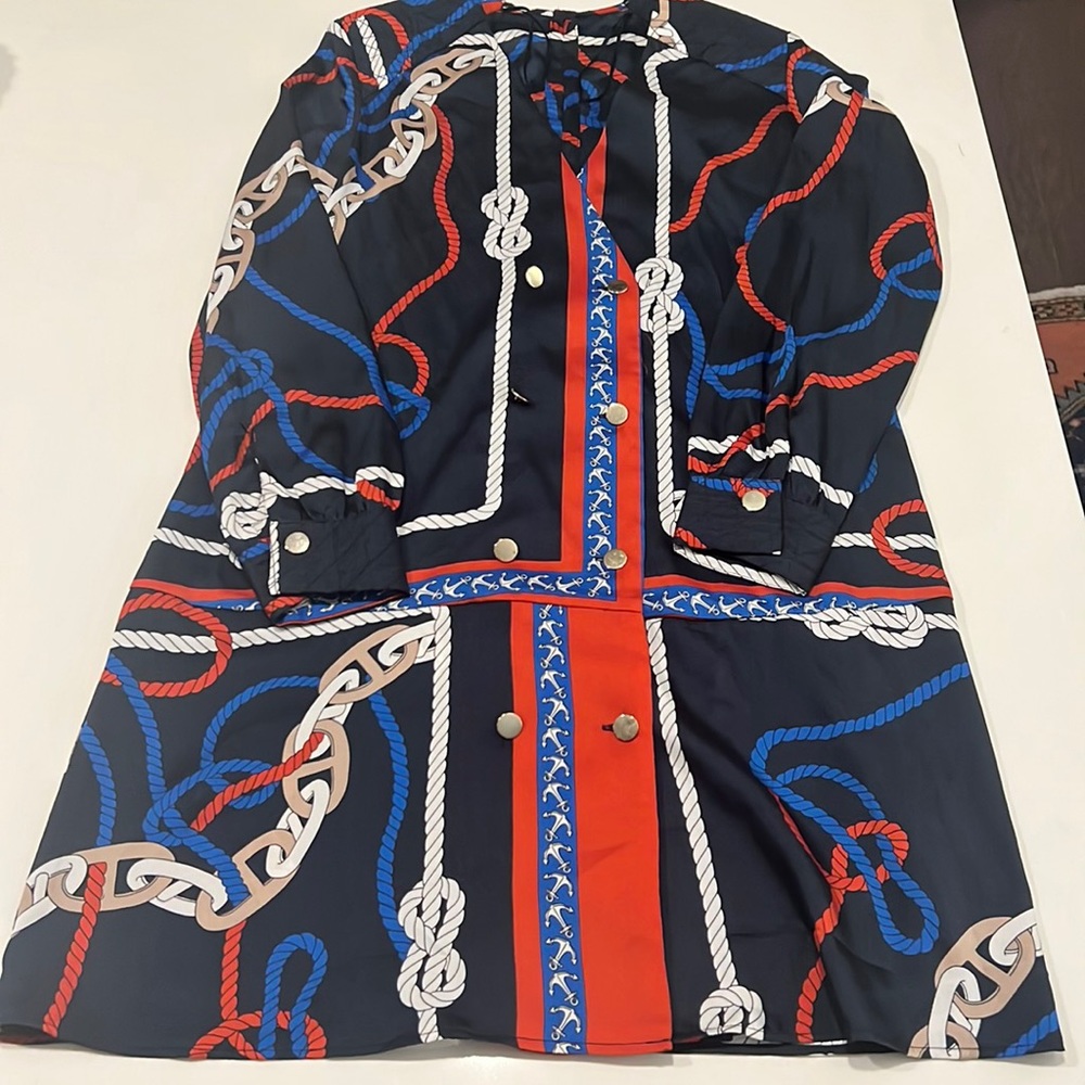 Zara Nautical Dress with Gold Buttons and Quilted Shoulders